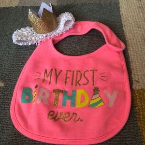 First Birthday Bib and Crown Headband